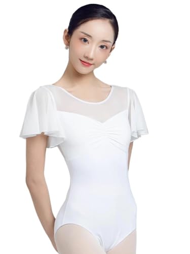 SAYTAK Chaqueta de Danza Ballet Body Sexy de Encaje for Mujer, Mono, Top, Leotardo de Ballet, Traje de baño for Adultos, Traje de Bailarina clásico, Leotardos(White,M)