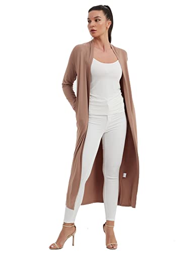 Image of Women's Floor Length Drape Sweater Cardigan -Lightweight Long Sleeve Open Front Maxi Duster with Pockets