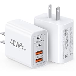 [2-Pack] 40W USB C Charger Block, 4-Port Type C Fast Charging Brick | 2 USB C and 2 USB A Compact Travel Wall Plug Power Adapter for iPhone 17/16/15/14/13 Pro/iPad Pro, Pixel, Galaxy & more