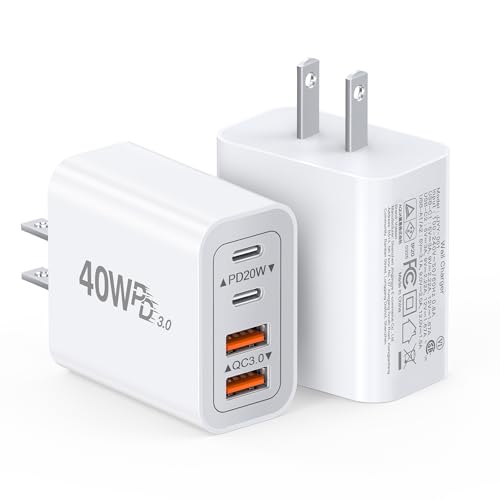[2-Pack] 40W USB C Charger Block, 4-Port Type C Fast Charging Brick Dual PD&QC Wall Plug Adapter...