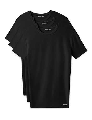 Tommy John Men's Luxe Modal Crew Neck Undershirt - Stay-Tucked Fit, 3-Pack, Black, L