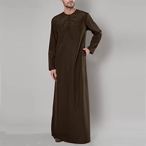 Men's Kaftan Long Sleeve Zip Up Crew Neck Muslim Robe Thobe Long Gown Muslim Middle East Kaftan Dresses with Pockets2