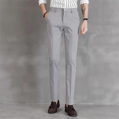 Man Suits Pants Social Tailoring Business Stretch Elastic Straight Cropped Trousers2