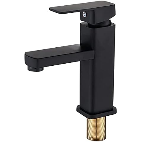 Basin Mixer Tap, Water Mixer Faucet Hot& Cold Water Mixing Tap Bathroom Basin Faucet with Single Lever for Mounting Hole Dia Within 3. 2- 4cm ( Black ) Cover