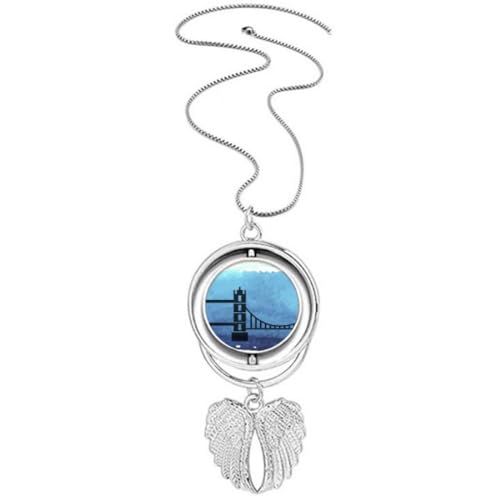 Collier Tower Bridge de Londres et pendentif ailes d'ange rotatif en argent