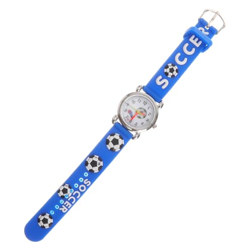 Angoily 小学生向けサッカーとホイッスル柄キッズ腕時計 軽量耐久バンド付き 男女兼用カートゥーンデザイン 用リストウォッチ ブルー