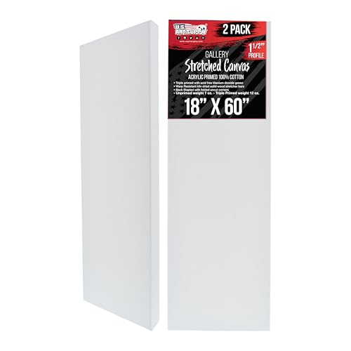 U.S. Art Supply Rectangle Stretched Canvas for Painting 18x60 inch Gallery Depth 1-1/2 Thick 3-Pack - 12oz Acrylic Gesso Triple Primed Professional Artist Quality 100% Cotton - Oil Pouring Paint