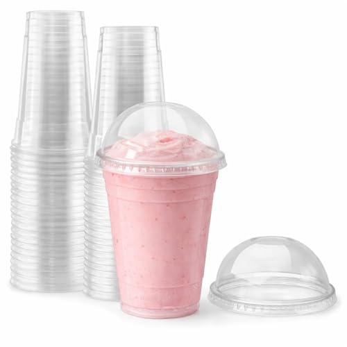 Sabco,50 vasos de plástico de 12 onzas con tapas- Taza transparente ideal para batidos de frappe, jugo de batido, taza Boba y pajita, bebida granizado, perfecto para llevar y restaurantes.