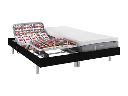 Vente-unique - Lit électrique de Relaxation Tout plots + Matelas mémoire de Forme - 2 x 90 x 200 cm - Noir - HESIODE III de YSMÉE