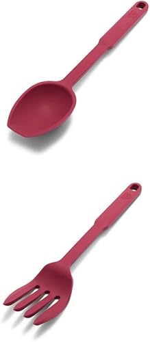 GreenLife Herramientas y utensilios de cocina, tenedor y cuchara de silicona 10 en 1 para remover mezcla, triturar y raspar, resistente al calor y a