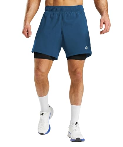 Image of CHKOKKO Double Layered Gym Shorts for Men Workout | Compression Inner Layer with Pockets Across Inner Outer and Back | Dry Fit Sports Athletic wear for Running Jogging or Training