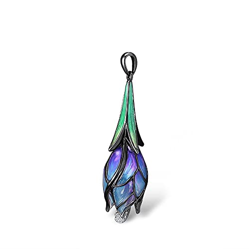 Bijoux fins chics : pendentif pour femmes goutte pure fleur violette émail véritable
