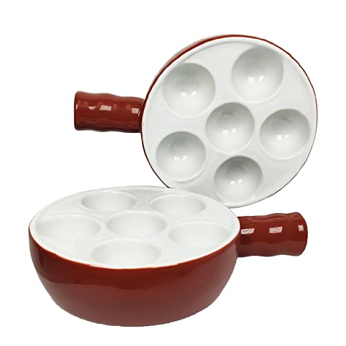 jinsongdafa Lot de 2 assiettes à escargot en céramique - 15,5 x 11,4 cm - Avec poignée - Plats à pieds - Compatible four - Ensemble avec trous pour la maison, le...