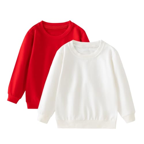 2-Pack Unisex Kids Basic Crewneck Sweatshirt Toddler Long Sleeve Tops Comfy Cotton Pullovers for Boys Girls 1-11 Years