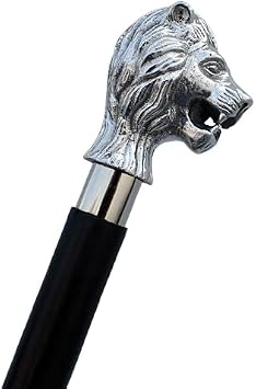 FYNJREX Walking Cane Wooden Lion Nickel Walking Stick Vintage Antique Style Designer Fashionable Cane for Seniors to My Father Grandpa Gift.
