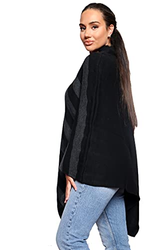 Style-Moda-Damen-gestreifter-Poncho-Winter-Wrap-Cape-Schal-gestrickt-Damen-Rundhals-Top