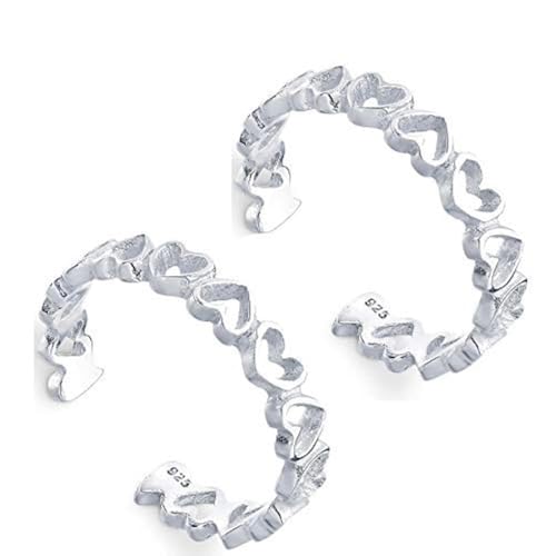 Image of NEMICHAND JEWELS 925 Sterling Silver Heart Toe Rings For Women (Free Size)