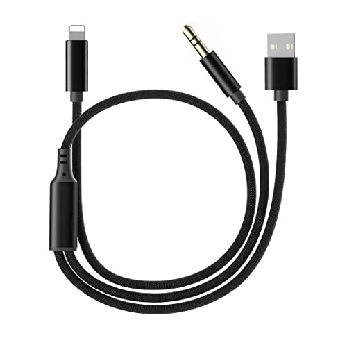 [Upgraded ] Charging Audio Cable for Phone, 2in1 Nylon Braided AUX Cable Pad, Black 3.5mm Audio Jack Cord Works with Car Stereo, Headphone and Speakerï¼ˆ3.94Ftï¼‰