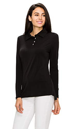 MBJ Womens Long Sleeve Polo Shirt Top with Buttons XL Black