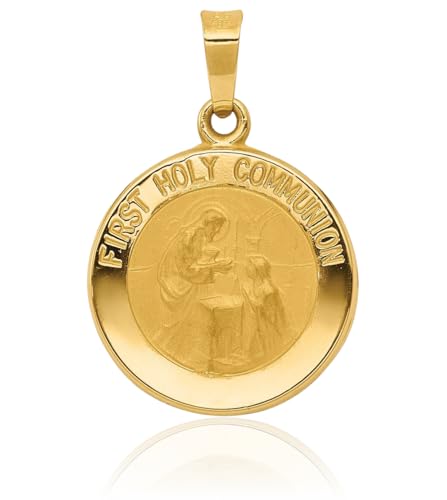 IceCarats 14K Yellow Gold Small First Communion Medal Pendant Necklace 16mm 5/8 inch Lightweight, Polished, Engravable, Matte For Her