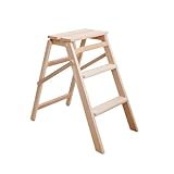 Scaletto 3 Gradini in Legno di Faggio Naturale, Pieghevole e Antiscivolo, Portata 150kg, S...