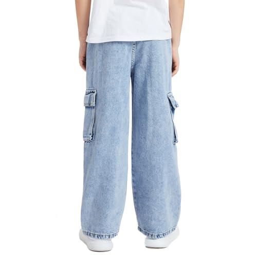 Boys Baggy Cargo Jeans Wide Leg Straight Denim Trousers Vintage Streetwear Pants with Multi Pockets2