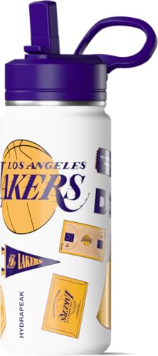 Image of Hydrapeak NBA Officially Licensed Los Angeles Lakers 20oz Insulated Water Bottle with Straw Lid & Carry Handle, Leak-Proof Stainless-Steel Game Experience Sports Bottle for Kids, School, Camp
