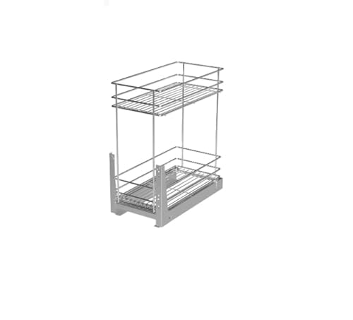 Pull Out Soft Close Kitchen Storage Unit Larder Base Mounted 2 Level Silver W-2311 300 mm Silver