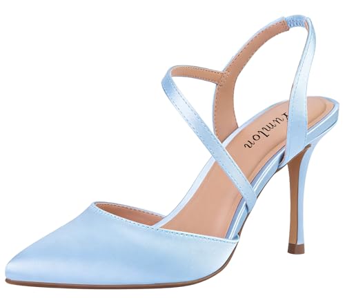 Image of Closed Toe Slingback Heels Wedding High Stiletto Heel for Women 3.3 Inch Ankle Strap Pointed Toe Pumps Prom Dress Bride Shoes for Dinner Party Sexy