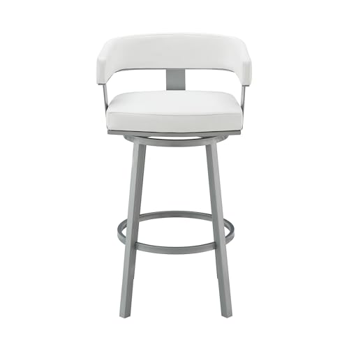 Armen Living Lorin Modern Butaco Blanco de Cuero Sintético y Estructura de Acero Inoxidable Plateado con Giro de 360° para Cocina Altura Asiento 30" miniatura 4