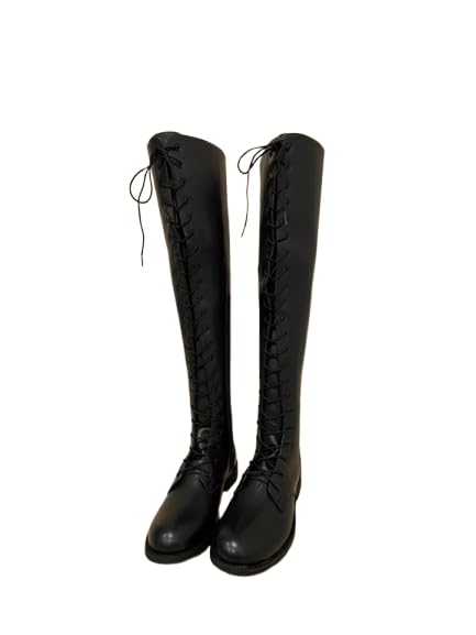 the fifth peak Long Line Women’s Black Over-the-Knee Boots | Lace-Up Front | Synthetic Upper | Flat Sole Fashion Boots with Side Zip-picture-22
