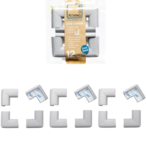 Image of Roving Cove HeftyFit Corner Protector for Baby (12 Large Corners), Heavy-Duty Soft Rubber Foam Furniture Corner Bumper Guards, 3M Adhesive Pre-Taped, Stone Grey