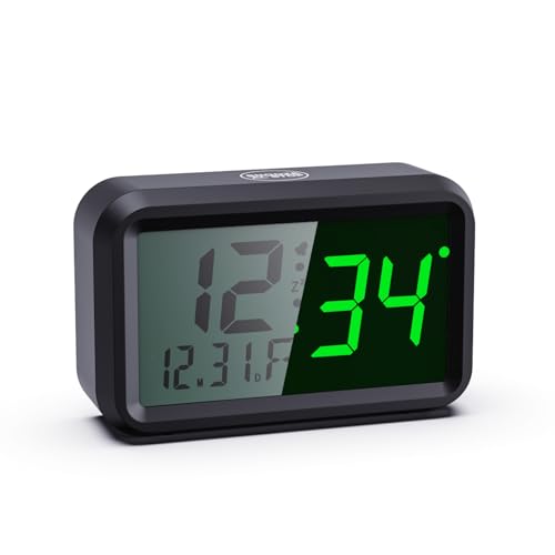 Timegyro Alarm Clock Bedside Battery Powered, LED/LCD Display Convertible, No Cords, LCD with Month Plus Day and Indoor Temperature,12/24Hr, Snooze