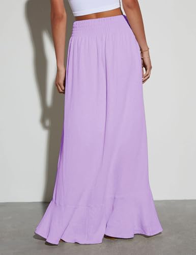 Image of Minclouse Women's Elastic Tie Waist Button Down Maxi Skirts Casual Loose Flowy Swing Slit Front Dress