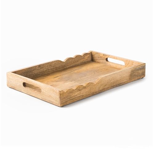 Mela Artisans Serving Tray with Elegant Scalloped Edges, Natural | 15