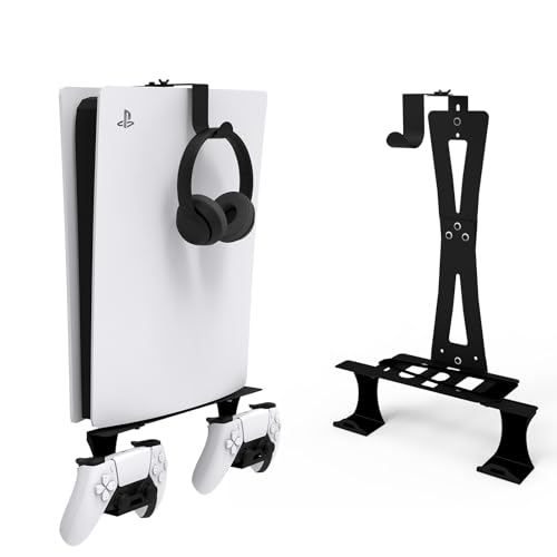 tonhui Soporte de Pared para PS5/PS5 Slim/PS5 Pro Soporte de Pared para Consola PS5/PS5 Slim con Soporte para Controlador y Soporte para Auriculares - Accesorios PS5 de Metal sólido - Negro