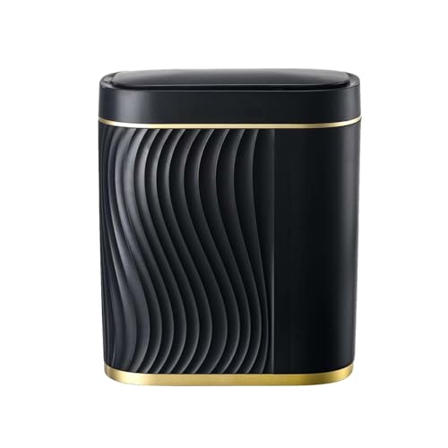 La Mejor Recopilación de Cubos de basura los mejores 5. 46 Botes de Basura,8L Cubo De Basura Automático Con Sensor Para Baño,Cubo de Basura de Plástico,Botes de Basura Inteligente,inteligente con tapa,para Inodoro (Borde de oro negro)