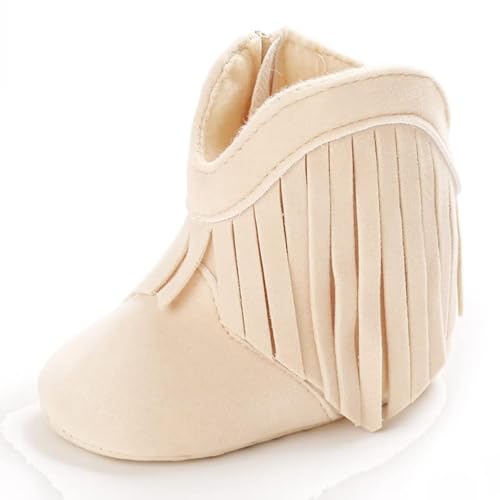 Image of Meckior Baby Girls Cowboy Tassel Boots Side Zipper Moccasins Soft Bottom Non-Slip Toddler Shoe