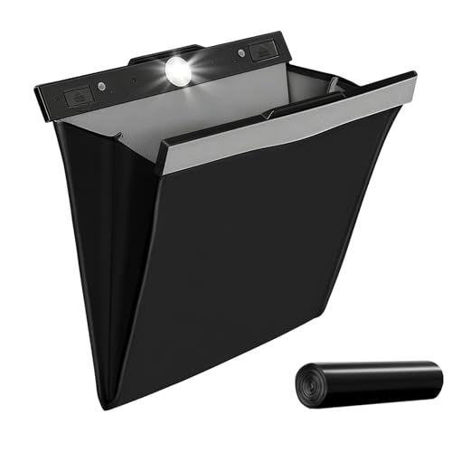 車 ゴミ箱 車用ゴミ箱 多車種対応フック マグネット式 大容量 センサー付きLEDライト ワンタッチ取り付け フック引っ掛け式 スリム 収納 小物入れ カー用品 後部座席 PUレザー 収納にも使える ゴミ袋付き (ブラック)