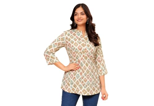 Image of Women's Floral Printed Cotton Kurti Summer Cotton Tunic Top for Girls