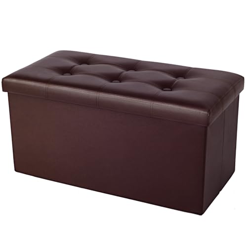 COSYLAND Puff Almacenaje 80L, Banco Almacenaje, Capacidad de Carga 200 kg, Tapizado PVC, Baúl para Dormitorio, Salón, Entrada, Juguetes, Organizador, Plegable, ​Chocolate, 76x38x38cm