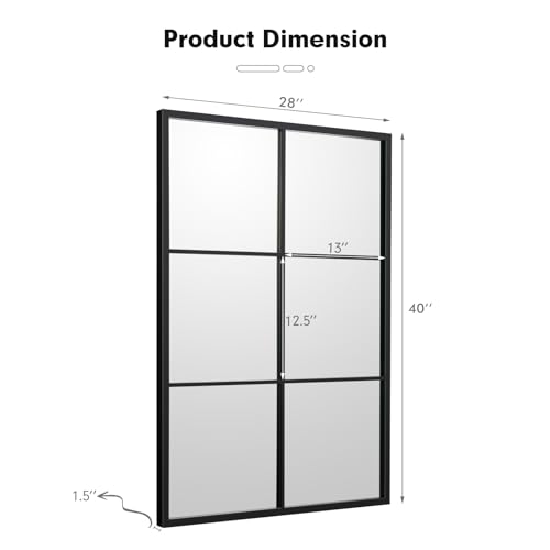 Tangkula 28" x 40" Window Mirror, 3-Layered Windowpane Mirror with Metal Frame, Decorative Window Mirrors for Living Room & Entryway, Vertical & Horizontal Hanging
