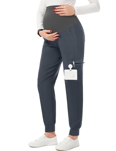 Image of PACBREEZE Women's Maternity Scrub Pants Workwear Maternity Jogger Pants Pregnancy Clothes, S-XXL(Dark Grey, X-Large)