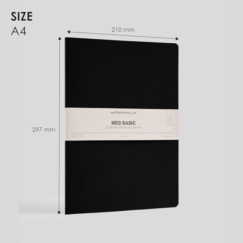 Image of myPAPERCLIP NeoBasic A4 Ruled Notebook | 160 Pages, 80 GSM, 250 GSM Soft Cover, A4 (8.27 x 11.69 in) | Black