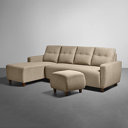 Image of Sleepyhead Yolo Designed by Duroflex - 4 Seater Sofa LHS Sectional + Ottoman |Premium Fabric, Plush 3-Layer Cushioning |Modern Buttonless Tufted & Anti-Sag Comfort |3 Years Warranty - Coco Brown