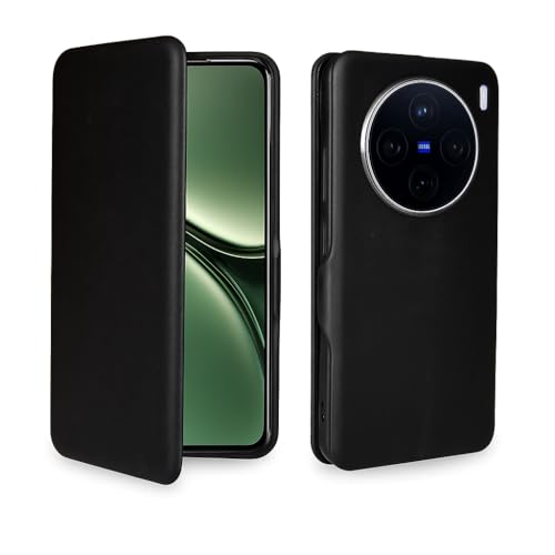 Image of Premium Vegan Leather Phone Cover with Card Slot - Slim, Durable, Privacy Protection, Kickstand Function, Elegant Flip Wallet Cases Compatible for Vivo X200 5G (Black)