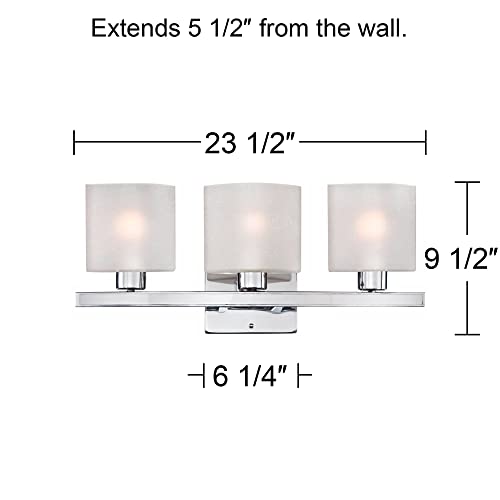 Image of Possini Euro Design Linen Glass Modern Wall Light Chrome Silver Metal Hardwired 23 1 /2 inch Wide 3-Light Fixture Straight Bar White Shade for Bathroom Vanity Mirror House Home Hallway Room Decor