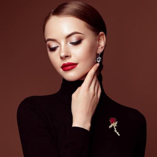 Image of 6Pcs 3 Styles Red Rhinestone Flower Brooch Crystal Pearl Badge Pin Alloy Rose Flower Weddings Brooch Pins Small for Women To Birthday Party Clothing Jewelry Accessories Gifts