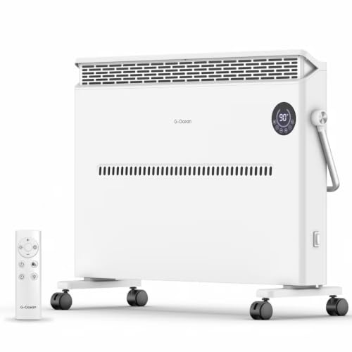Space Heater, Quiet Convection Panel Heater for Indoor Use, Wall Mounted or Standing Electric Heater with Thermostat, 1500W, Remote Control, 12H Timer & Tip-Over Protection for Large Room