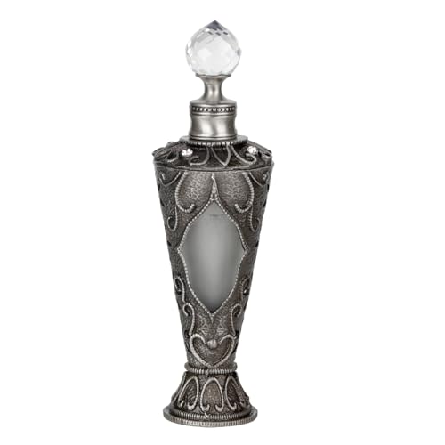 SEVENBEES 25ml Antique Silver Vintage Glass Perfume Bottle with Sunflower Pattern - Refillable Empty Decorative Bottle for Essential Oils Frafance - Hand-Painted Enameled Gift for Girl Women